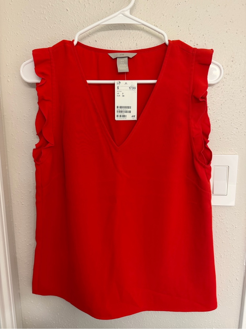 H&M Bright Red V-Neck Ruffle Sleeve Camisole